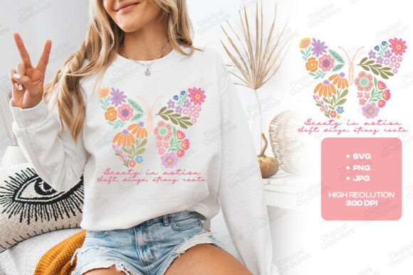 Beauty in Motion Butterfly Floral Art: Graphics & T-Shirt Designs