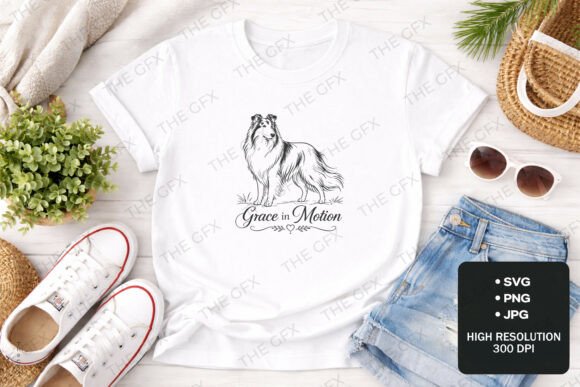 Collie Dog Line Art Tee Grace in Motion