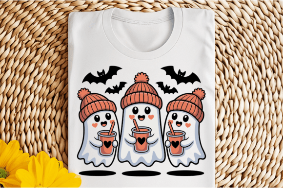 Cute Ghost Friends with Drinks Graphics for T-Shirt Designs
