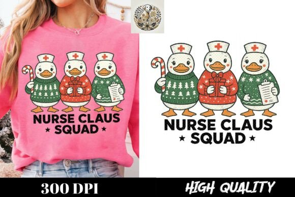 Funny Nurse Claus Squad Goose Christmas Graphics for T-Shirts