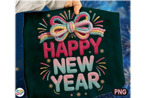 Happy New Year Faux Yarn Coquette Graphics for T-Shirt Designs