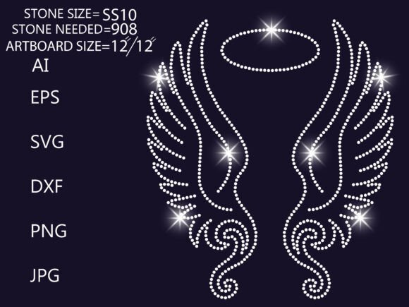 Rhinestone Angel Wings with Halo Graphics for T-Shirt Designs