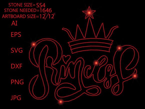 Rhinestone Princess Text with Crown Graphics