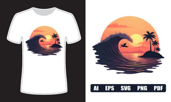 Sunset Surf Paradise Graphics for T-Shirt Designs